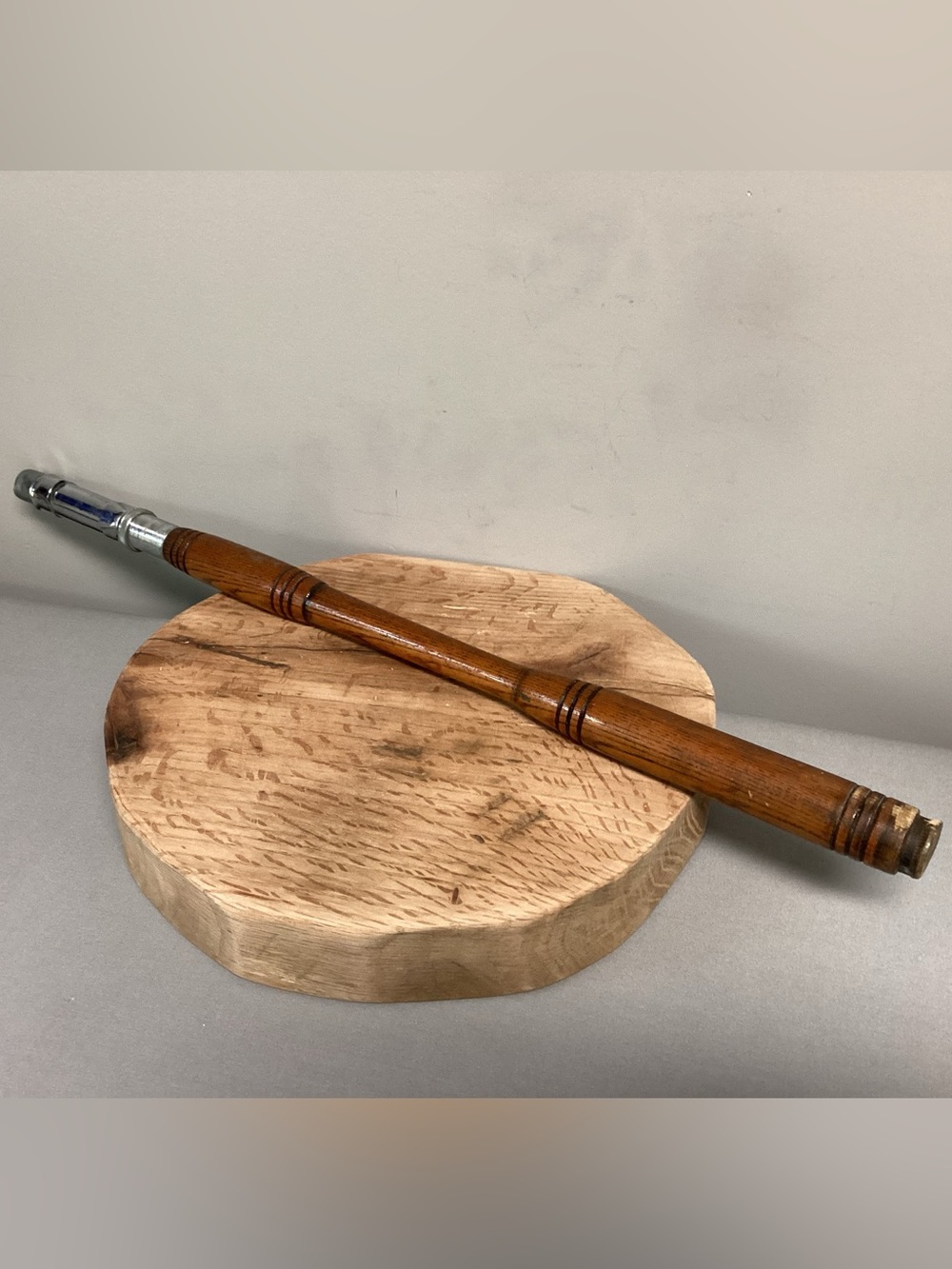 🟤 Vintage - Wood Fishing Rod Handle Butt Assembly w/ Metal Reel Seat & Rings